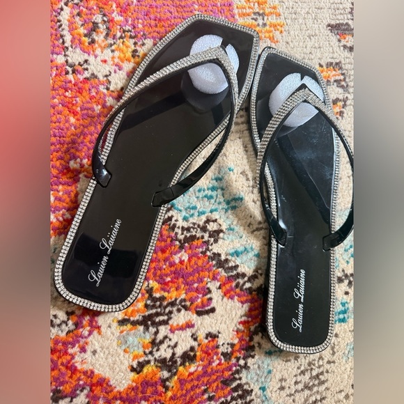 LAUREN LORRAINE “TAMPA” BLACK RHINESTONE SANDALS - Picture 3 of 6